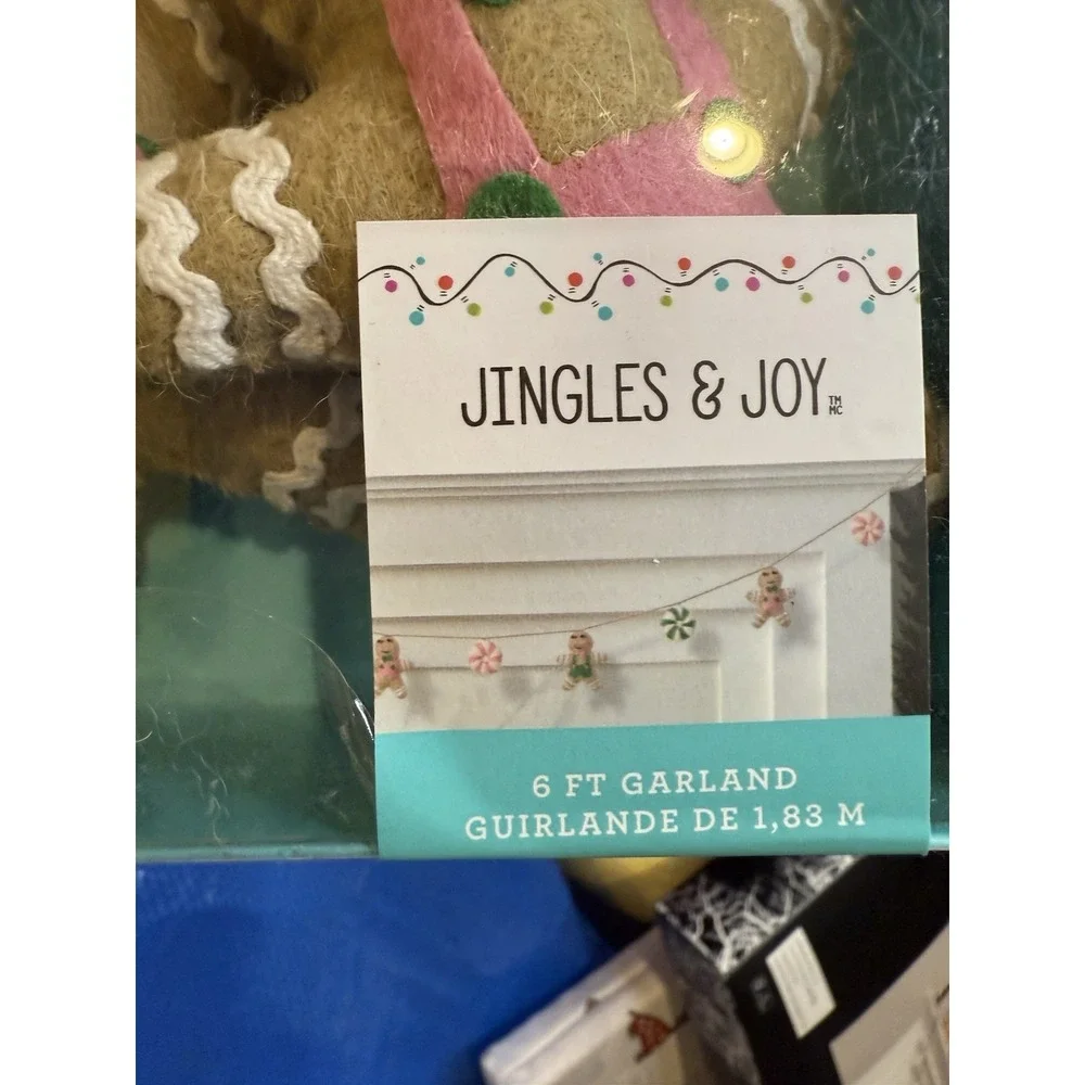 JINGLES & JOY 6 foot GINGERBREAD CANDY GINGY felt Garland NEW Christmas